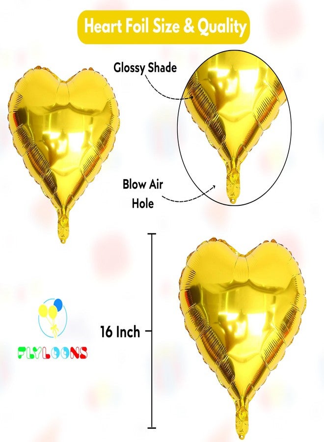 Flyloons Happy Anniversary Decoration Items Gold Black for Men Women Husband Wife Mom Dad Parent Couple Home Bedroom Car With 20 Pcs Metallic Balloons Anniversary Banner 2 Pcs Heart Set Kit Golden - Image 3